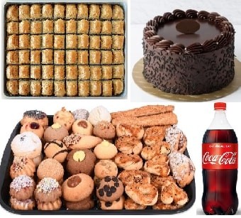 2-3 Kişilik Çikolatalı Pasta 1 Kg Baklava 1 Kg Kuru Pasta ve 1 Lt Kola Samsun pasta