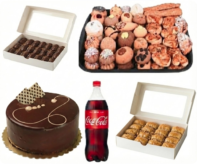 4-6 Kişilik Çikolatalı Yaş Pasta + Kuru Pasta + Cevizli Baklava + Ekler Menü Samsun pasta