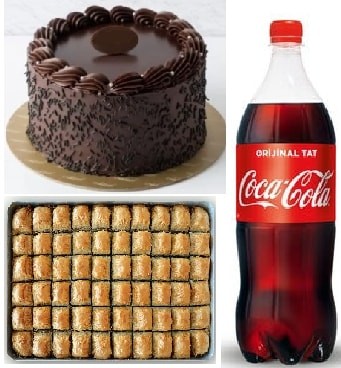 Hediye Tatlı Paketi: Çikolatalı Pasta Baklava ve Cola Seti Samsun pasta